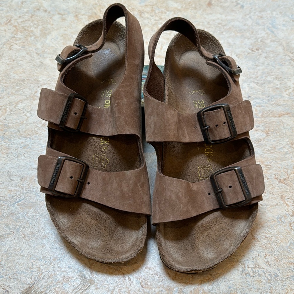 Birkenstock Milano size 38 (7- 7 1/2) regular footbed Mocha leather sandals